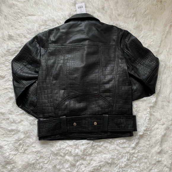 Walter Baker Black and Silver Lamb Skin Leather Motorcycle Jacket - Picture 5 of 12